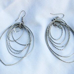 Silver Oval Gem Earrings
